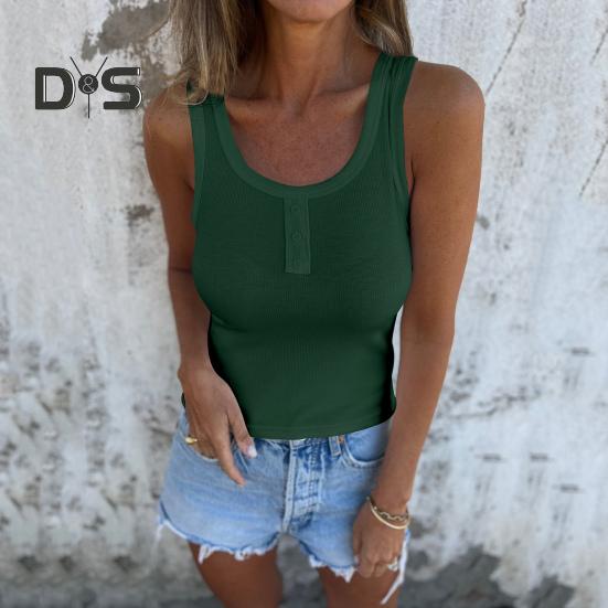 Women Vest U-Neck Sleeveless Button Down Camisole Blouse Slim Fit Basic Tank Tops Beach Office Party Wear