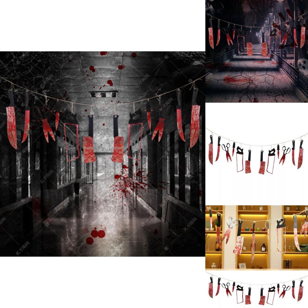2,8 m Halloween Hängende Waffengirlanden Dekoration mit Realistischen Blutigen Requisiten
