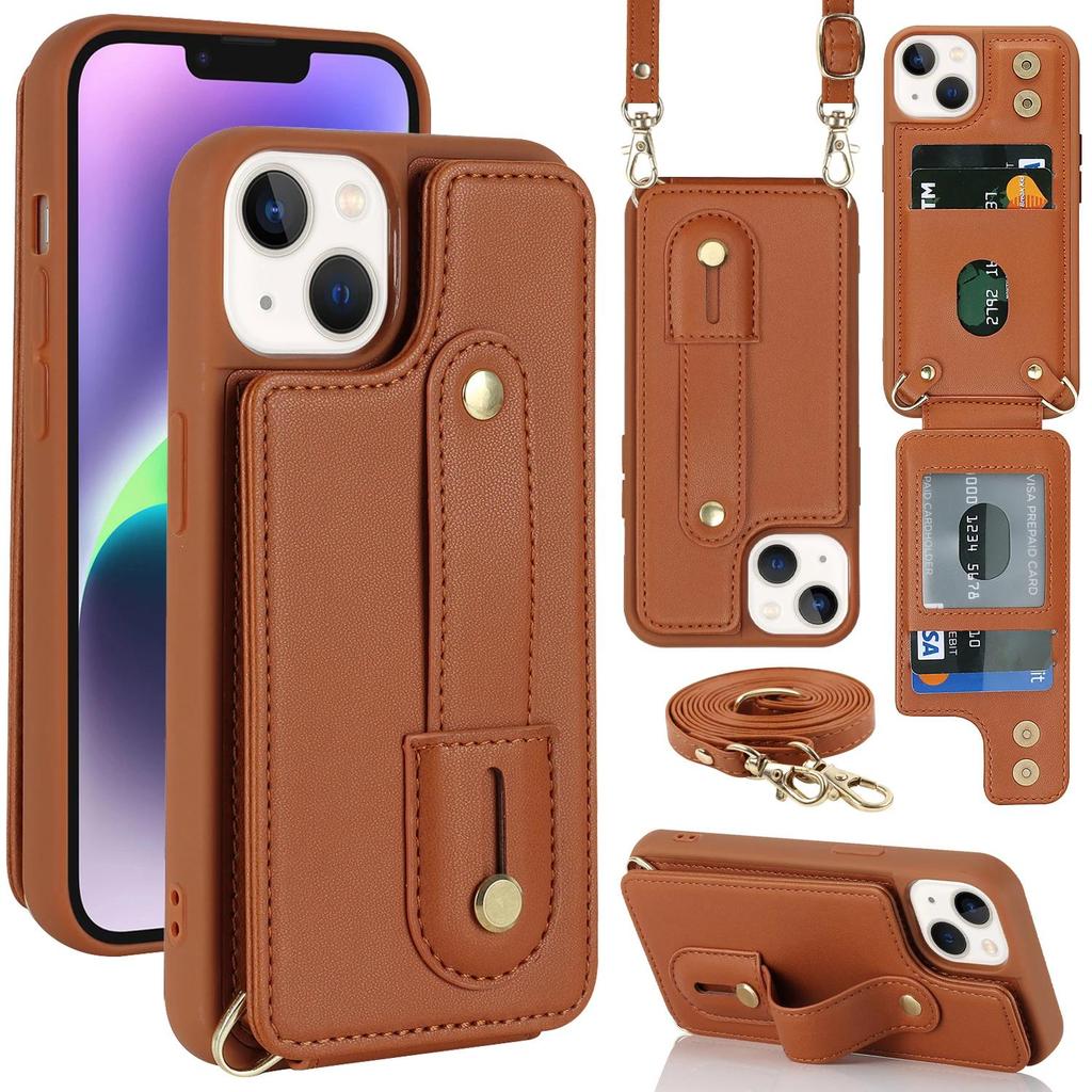 Crossbody Wristband Wallet Leather Cards Solt Case for iPhone 17 16 Pro Max 15 14 12 13 XS Plus SE 2022 Pocket Purse Lanyard Bag