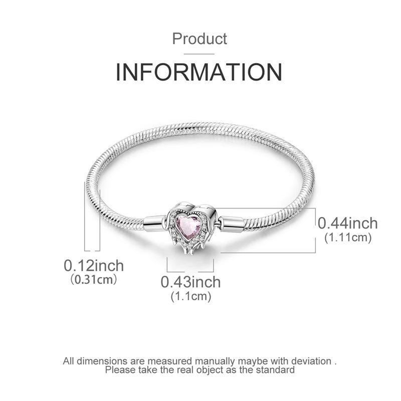 Original Bracelets 925 Silver Snowflake Heart Safety Chain Charms Bead Bracelet For Birthday Wedding Jewelry DIY Making