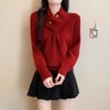 Korean Style Red Knit Pullover Scarf Sweater for Women – Autumn/Winter Fashion