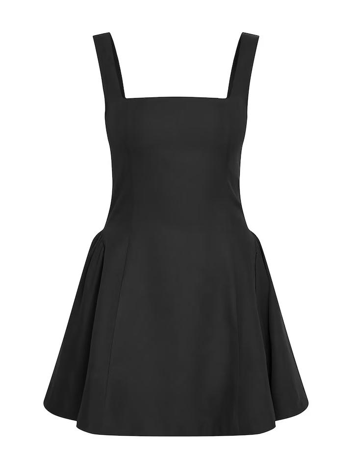 Women's Sleeveless Square Neck Cinched Waist Mini Flared Party Dress