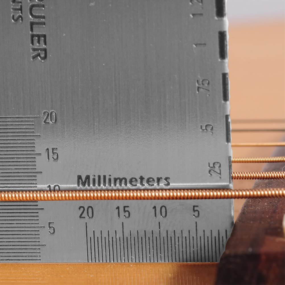YFFSFDC String Action Ruler String Fret Saddle Nut Height Adjustment Guitar String Height Measuring Ruler Guitar has a guide installed.