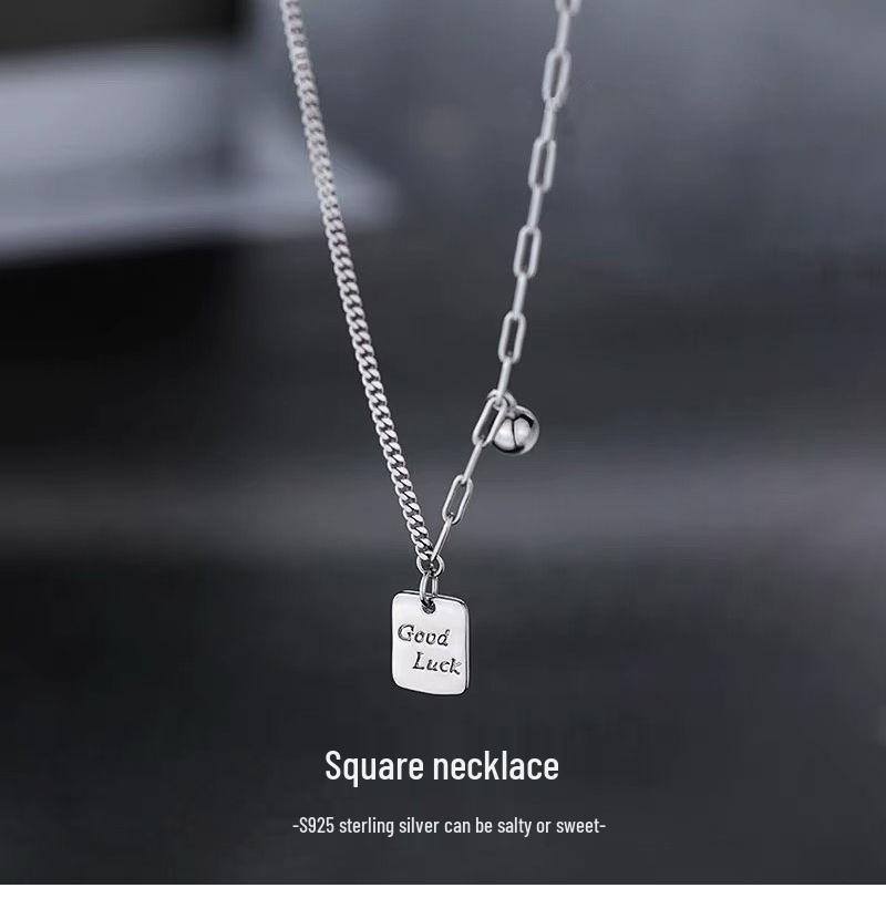 925 Sterling Silver Lucky Square Necklace - Trendy High-End Clavicle Chain Pendant for Women