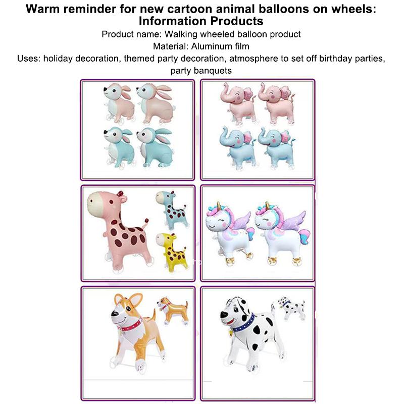 Cartoon Animals Stand Up Aluminum Film Balloons With Wheels Unicorn Tiger Giraffe Elephant Dinosaur Birthday Party Decoration