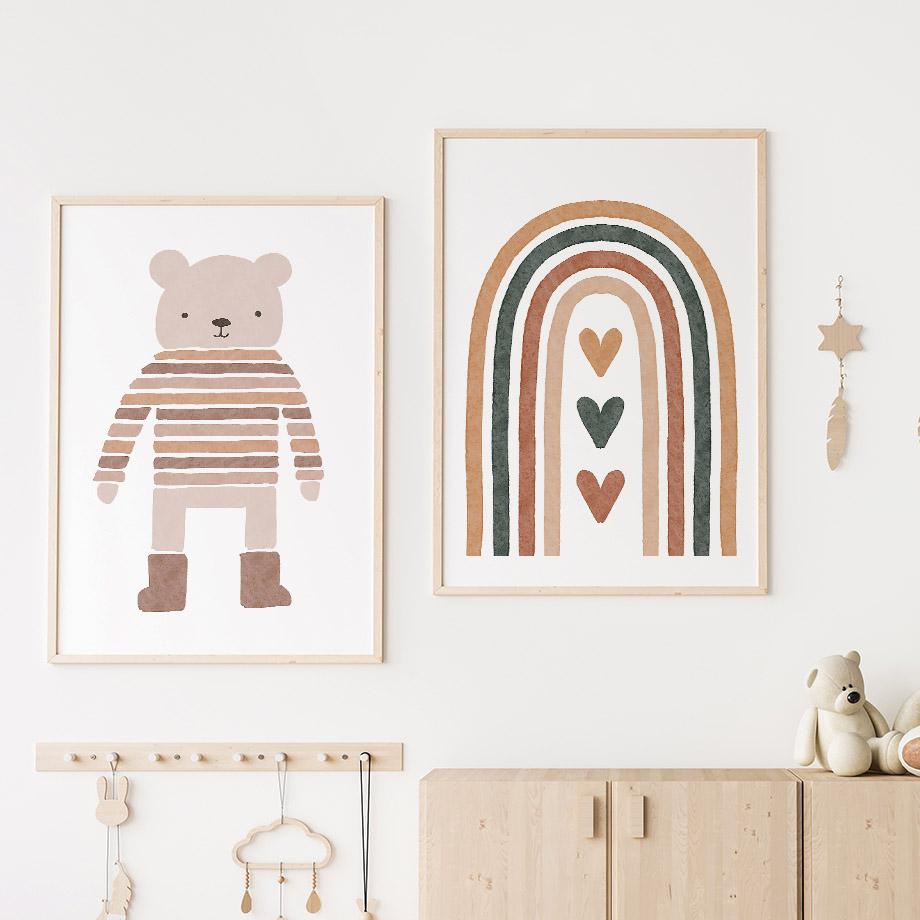 Boho Bear Rabbit Rainbow Sun Heart Nursery Wall Art Canvas Painting Nordic Posters And Prints Wall Pictures Baby Kids Room Decor
