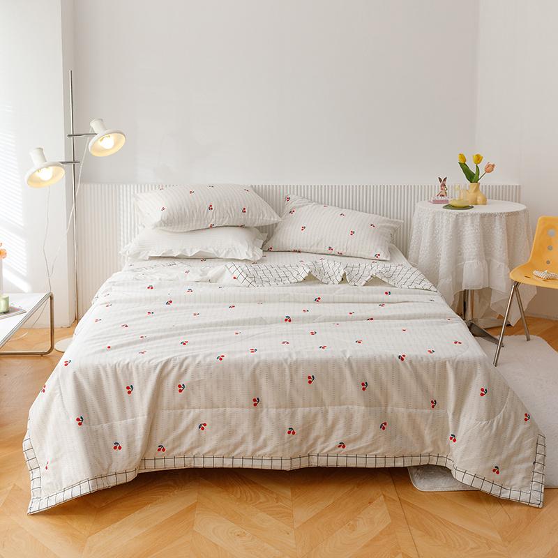 Bohemian Style Flower Leaves Summer Quilt 100% Cotton Skin-friendly Soft Breathable Air Conditioning Thin Quilt Machine Washable