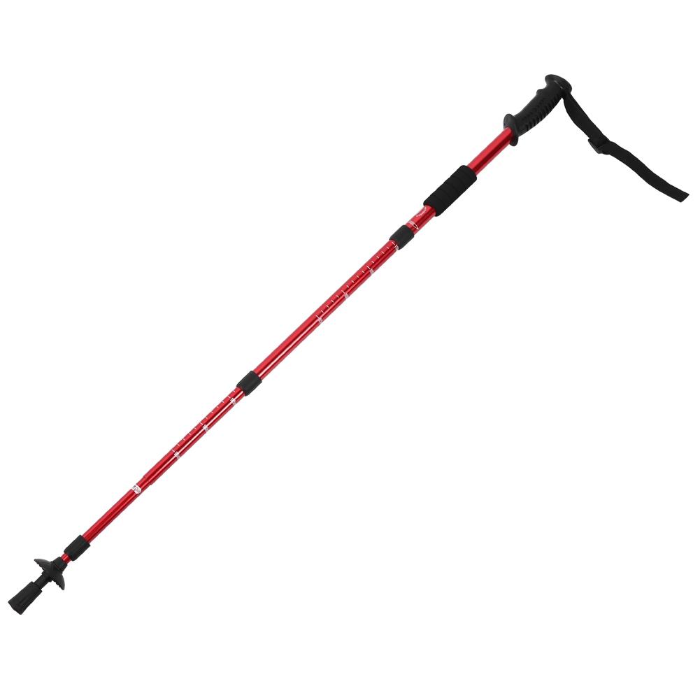 Outdoor Aluminium Alloy 4-Sections Suspension Straight Handle Pole Walking Stick Alpenstock for Climbing Camping