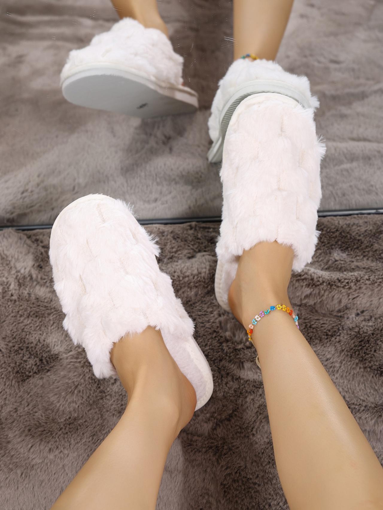 

Новые открытые пушистые тапочки, домашние теплые хлопковые тапочки, с начесом и утолщенные, удобный плюш 42-43 белый