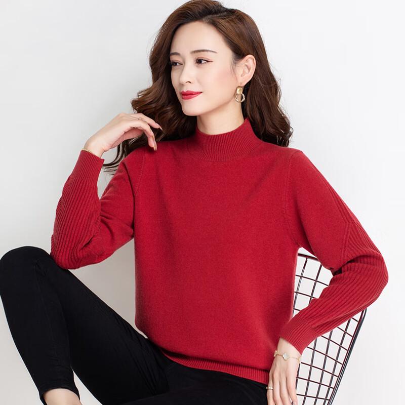 Women's Pure Wool Semi-High Neck Pullover Sweater
