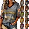 Women's Halloween Printed V-Neck T-Shirt Casual Top
