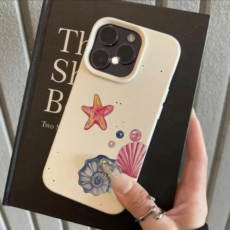 Cute Starfish Jellyfish Pattern Phone Case For iPhone 17 Pro Max 16 Plus 15 Pro 14 13 12 11 XS XR 17Air Lychee Textur Soft Cover
