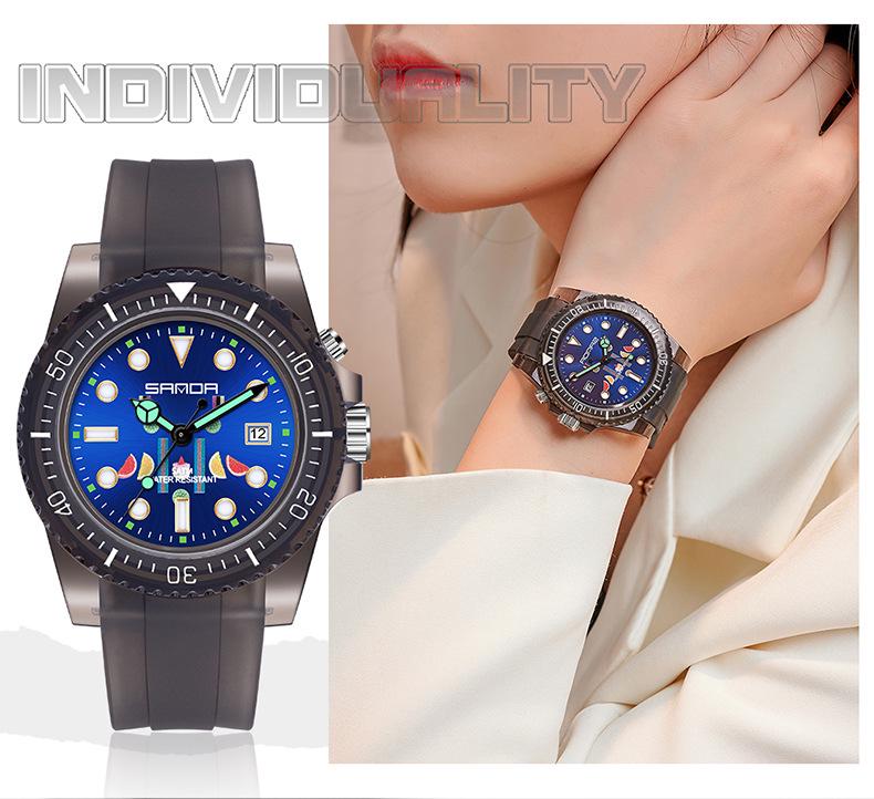 Sanda 6078 Dual Calendar Student Watch with Transparent Strap - Waterproof & Luminous