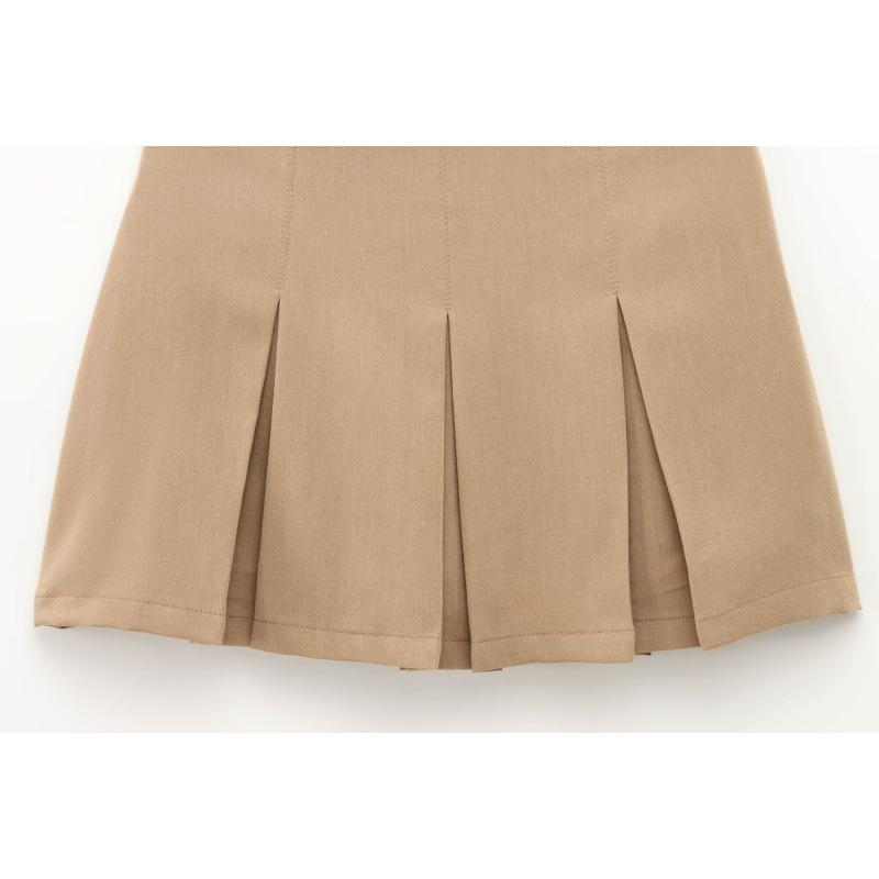 2025 Summer Women's Solid Pleated Midi Skirt - European & American Style