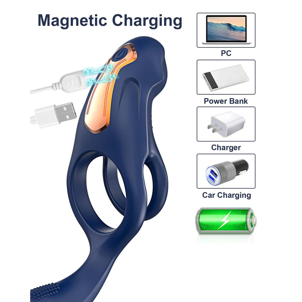 Vibrating Penis Ring Sex Toy - 3 In 1 Penis Ring  Vibrator with 10 Vibration Patterns, Clitoral and Perineal Stimulator  for Male Erection Training