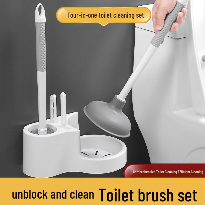 Wall-Mounted Bathroom Cleaning Set: Plastic Toilet Brush & Plunger Combo