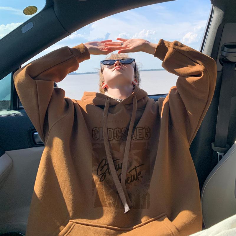 

Толстовка с капюшоном мужская осенняя трендовая брендовая американская ретро-тренд печать свободная с длинным рукавом подростковая куртка XXXL темно-коричневого