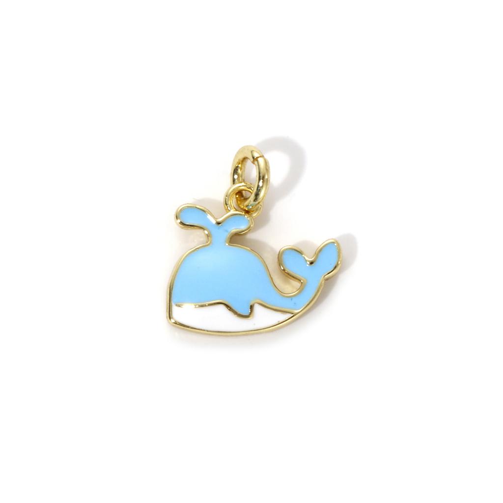 2 Piece Brass Ocean Jewelry Blue Charms 18K Real Gold Plated Enamel Fish Seahorse Dolphin Whale Conch Shell Pendant Necklace DIY