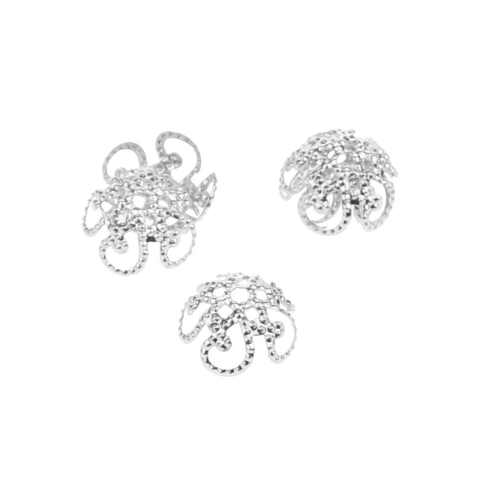 100 st 10 mm Vintage kopparpläterade blompärlor Caps Smycken gör Silver