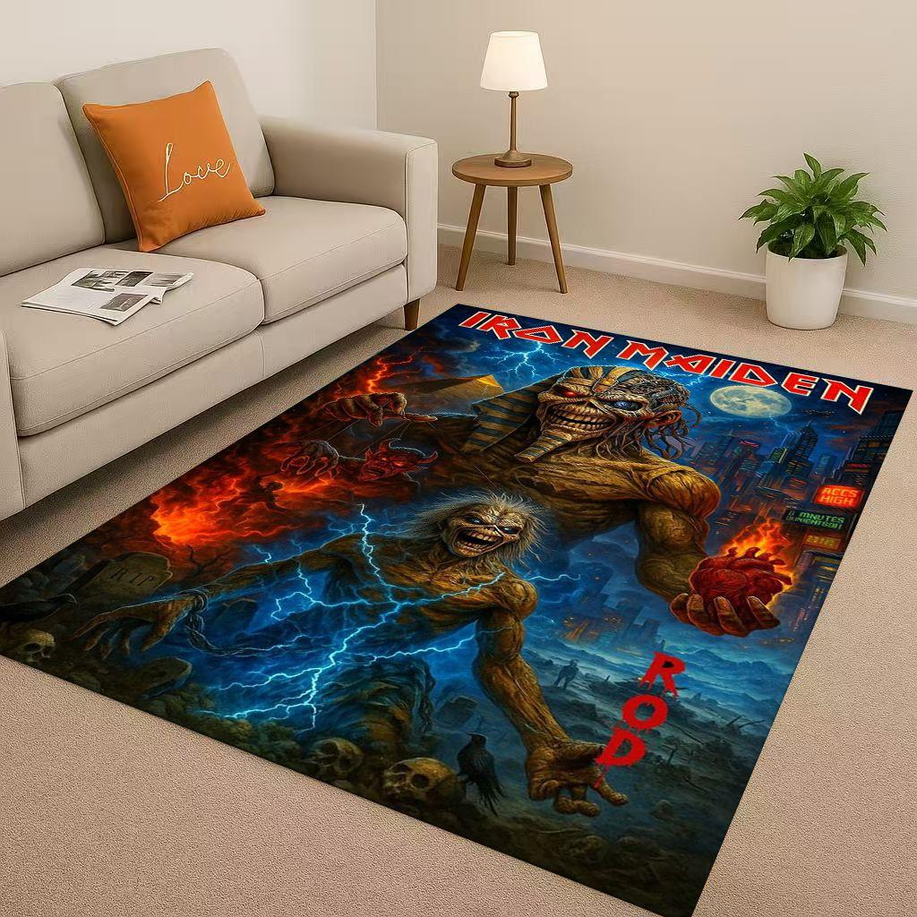 HD I-Iron-M-Maidens Music Sign Living Room Non-Slip Area Rug Soft Carpet for Bedroom Playroom Sofa,Easy Clean Home Decor Doormat