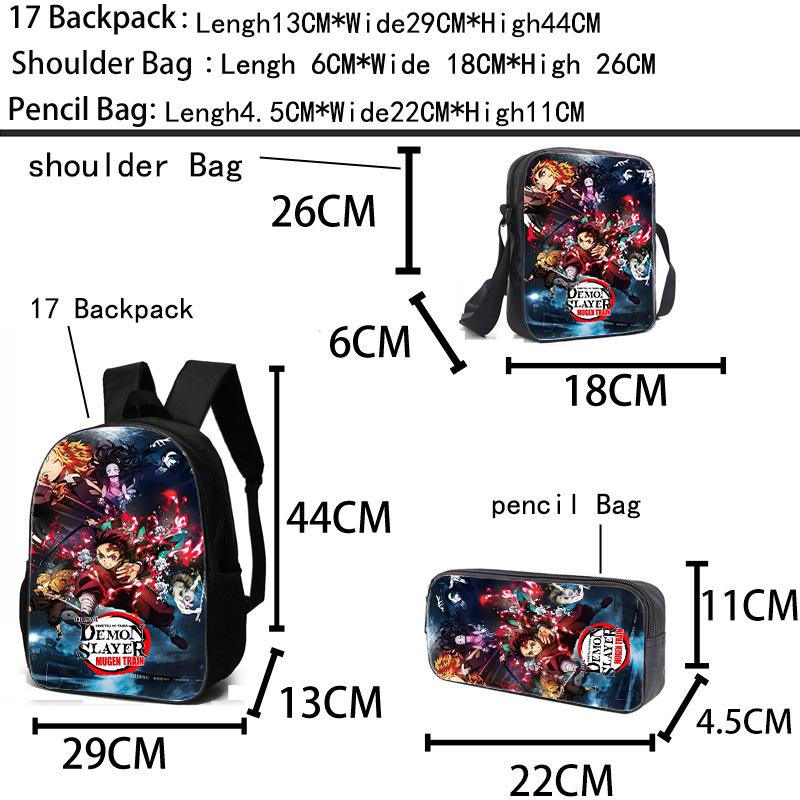Japan Cartoon Comics Demon Slayer Student Backpack Stylish Three-Piece Backpack Set 0013