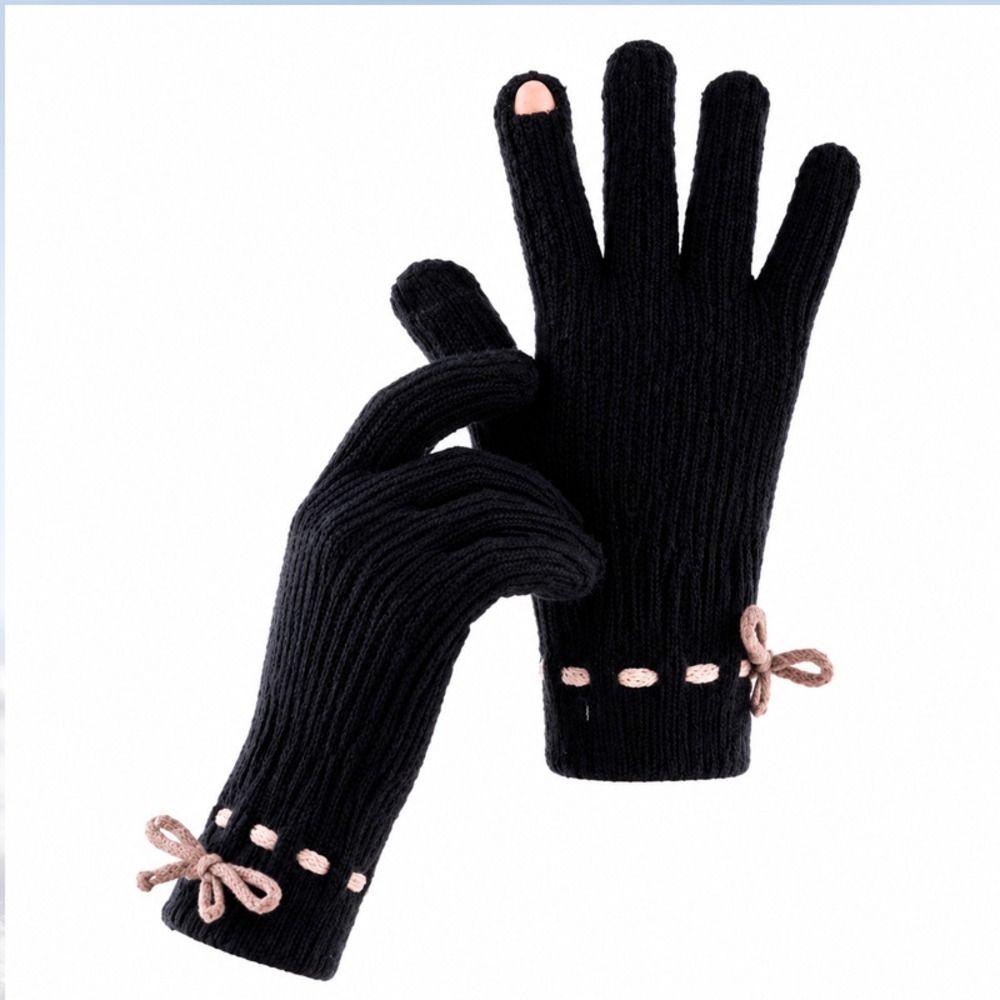 Solid Color Touch Screen Gloves Knitted Texture Thermal Riding Gloves Winter Season
