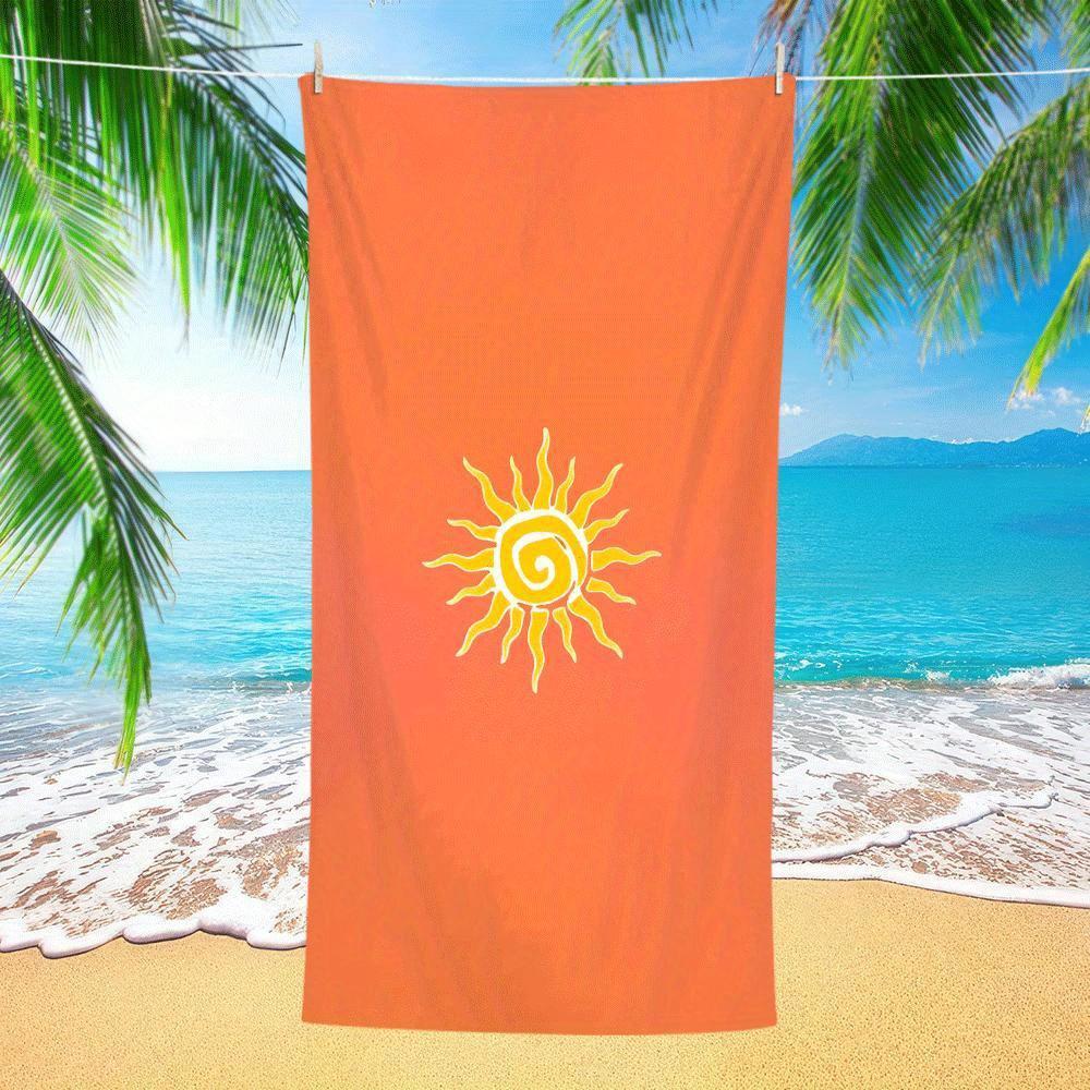 Textilien Orange Sun Print Beach Towel – 2D Flat Printing, Anti-Sand Microfiber, Quick Dry – For Beach, Pool, Vacation & Gift