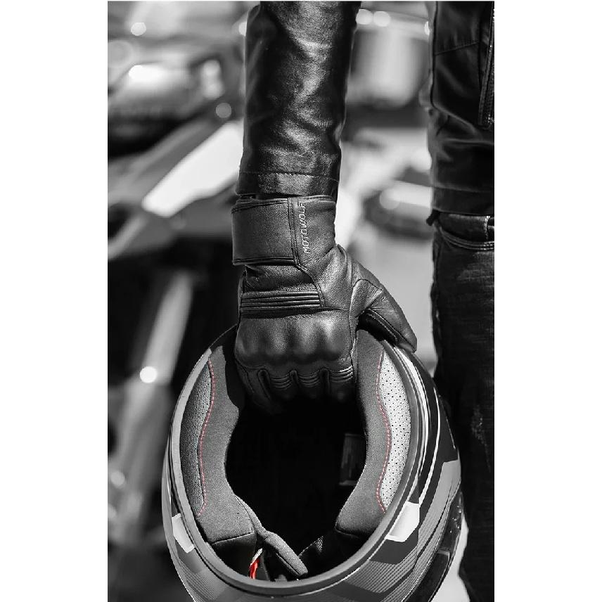 Skórzane Rękawice Motocyklowe Męskie Zimowe Ciepłe Oddychające Wodoodporne Wiatroszczelne Rękawice Dotykowe z Ochraniaczami Kostek Dłoni
