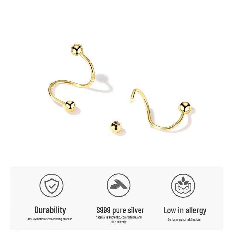 2024 Trendy 999 Pure Silver Spring Stud Earrings for Women - Simple, Versatile, Cold Style Ear Jewelry