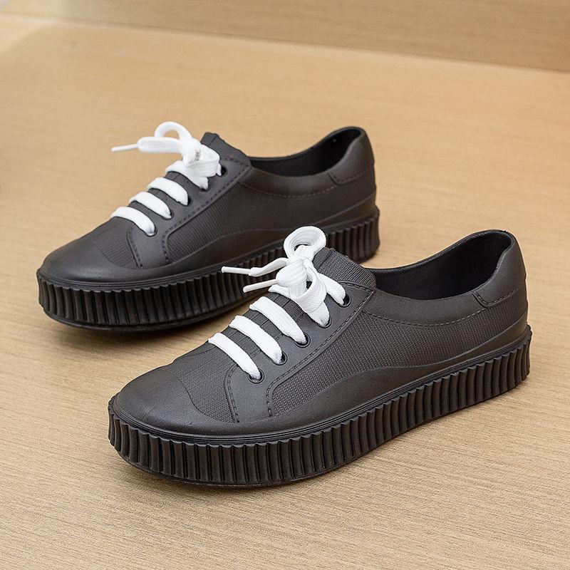 2024 Low Cut Rain Shoes Women Waterproof Overshoes Soft Slim Foot Rainy Loafers Woman Outdoor Lace Up Durable Slip On Galoshes