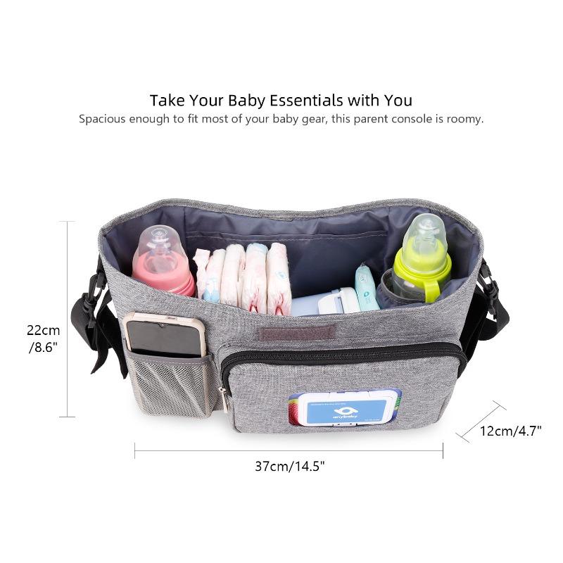 Baby Stroller Organizer Bag – Waterproof Polyester Diaper Caddy with Wipes Pocket & Shoulder Strap for Mom Travel Outdoor