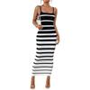 Dámské jarní letní pruhované svetrové šaty ležérní bez rukávů žebrované bodycon midi šaty pro ženy špagetová ramínka pletené přiléhavé bez zad dlouhé šaty