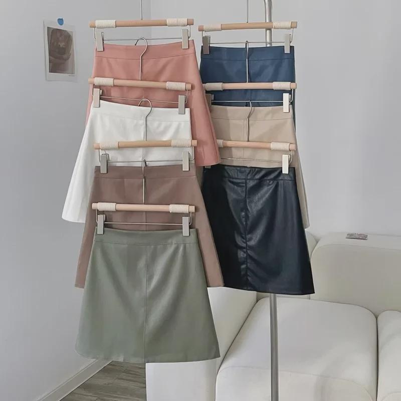 2023 Autumn/Winter A-Line High Waist PU Leather Skirt for Petite Women