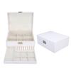 Jewelry Storage Box White Wood Large Capacity 2 Layer Multiple Compartments PU Leather Portable