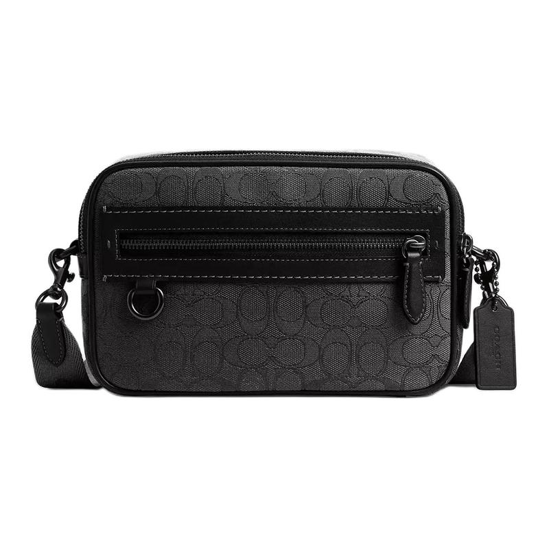 Coach Theo 22 Logo Print Leather Camera Bag Shoulder Bag Small Men's Black
