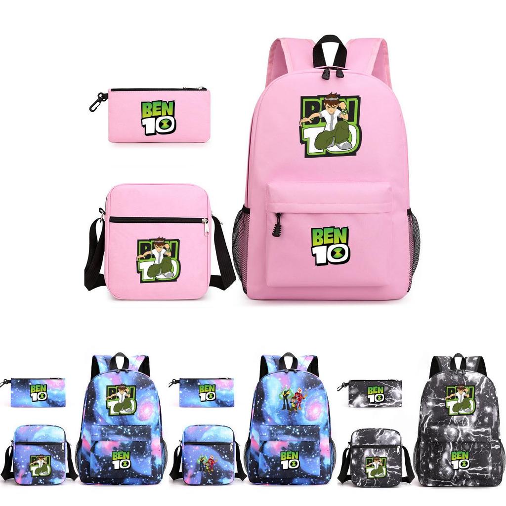 Ben10 Threepiece Set Canvas Backpack Pencil Case Travel Bag For School And Outdoors