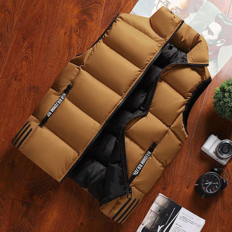 

Три полоски осень и зима новый жилет повседневная мода хлопковый жилет стойка воротник тренд теплый жилет бренд прилив 5XL жёлтый