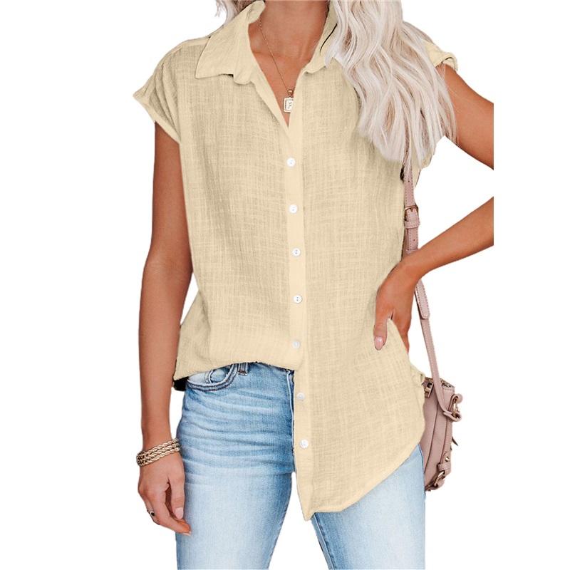 Summer Solid Color Single-breasted Lapel Shirt Sleeveless Loose Top