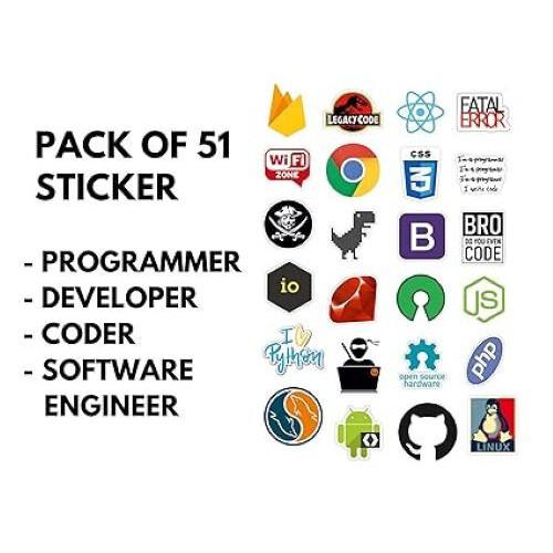 RSINC Vinyl Pack of 51 Laptop Sticker For Programmer, Coder, Developer, Mobile B09N41BPYY