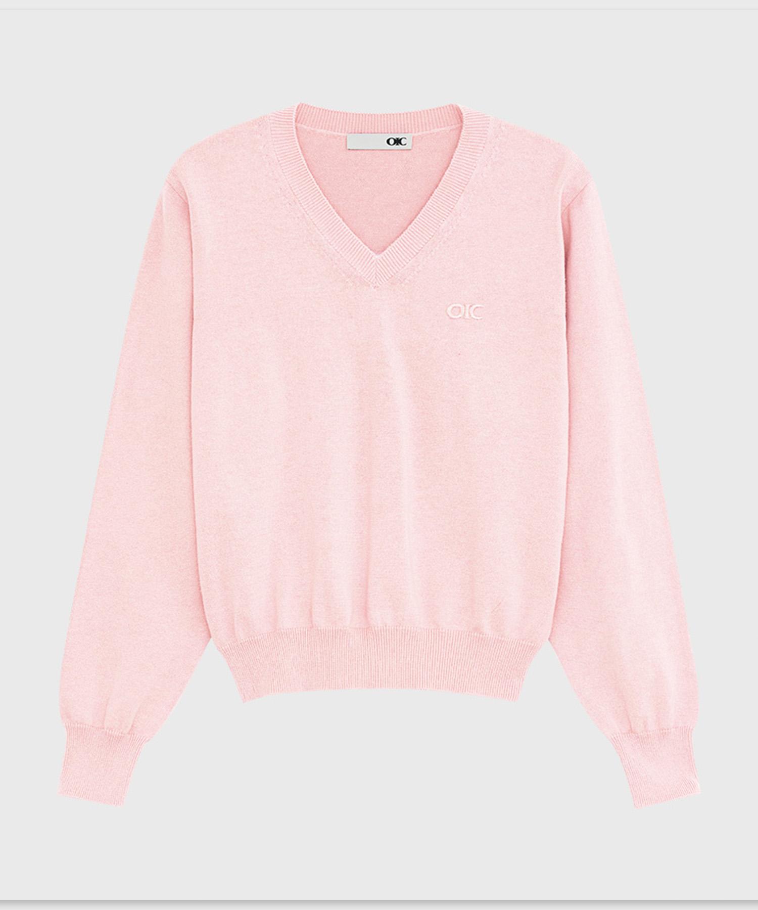 Oioi Collection Classic Embroidered V-Neck Knit [Pink] Xs