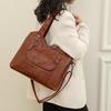 Women Elegant Solid Color PU Leather Tote Bag Versatile Zipper Closure Crossbody Shoulder Handbag