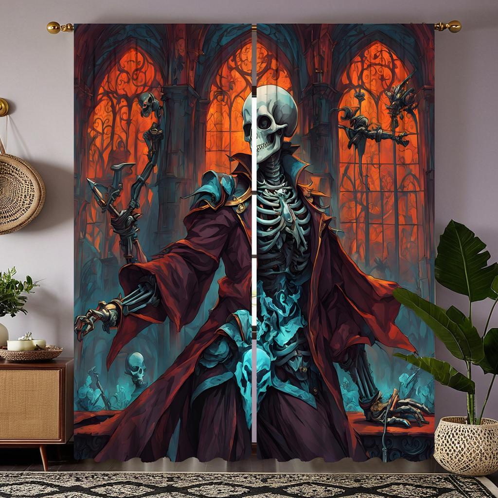 2pcs set HD Retro Dungeon Skull decorative curtain Blue tie digital printed curtain Home Decor style Decorated living Room Be