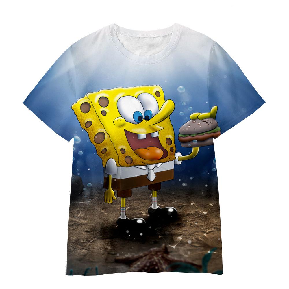 Sommer Rundhals 3D SpongeBob Schwammkopf Bedruckte T-Shirts Modische Lässige Kurzarm Kinder Jungen und Mädchen Kinder Unisex T-Shirts