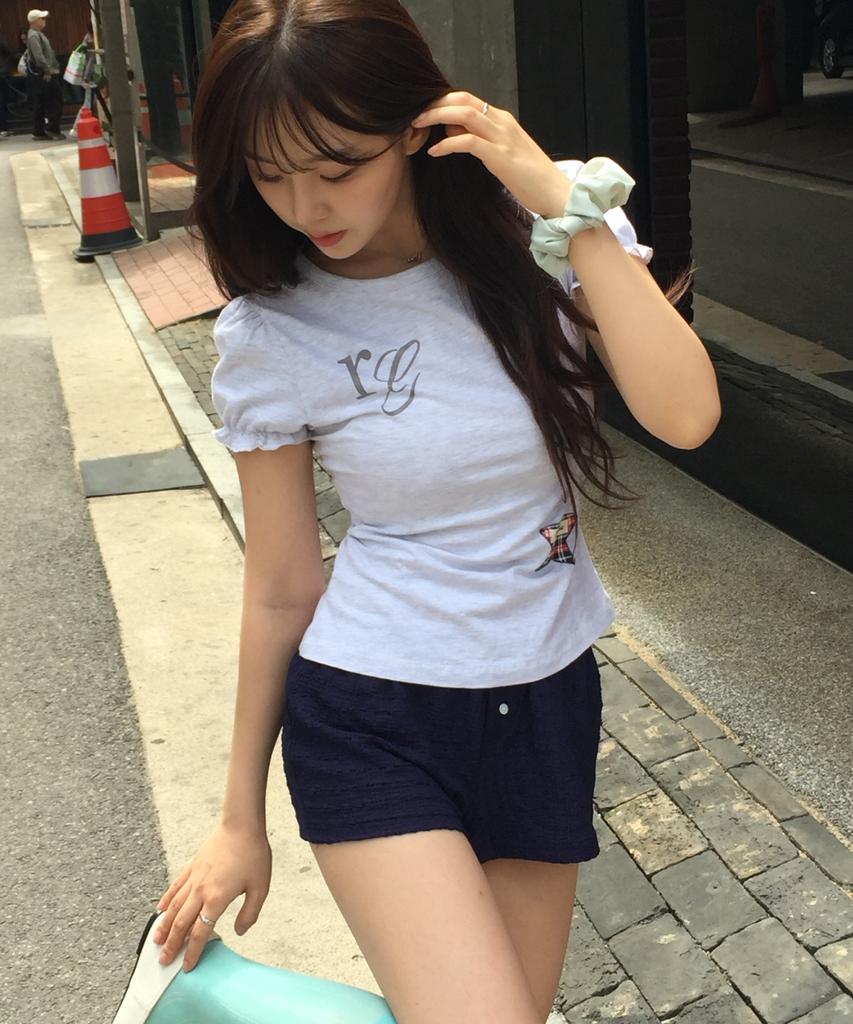 Loginaenloji Rg Lettering Check Star T-Shirt White Melange