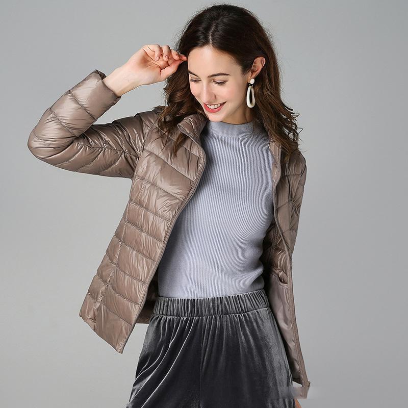 Women Coat Autumn Winter White Duck Down Jacket Solid Colors Warm Slim Zipper Fashion Light Down Coat