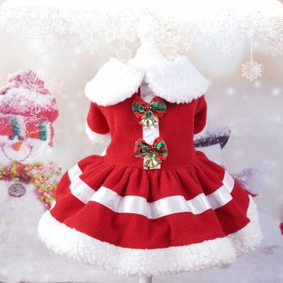 Weihnachtskleid, rotes Kostüm, Haustier-Hunderock mit Fliege, Baumwollkleidung für Bulldogge, Chihuahua, York