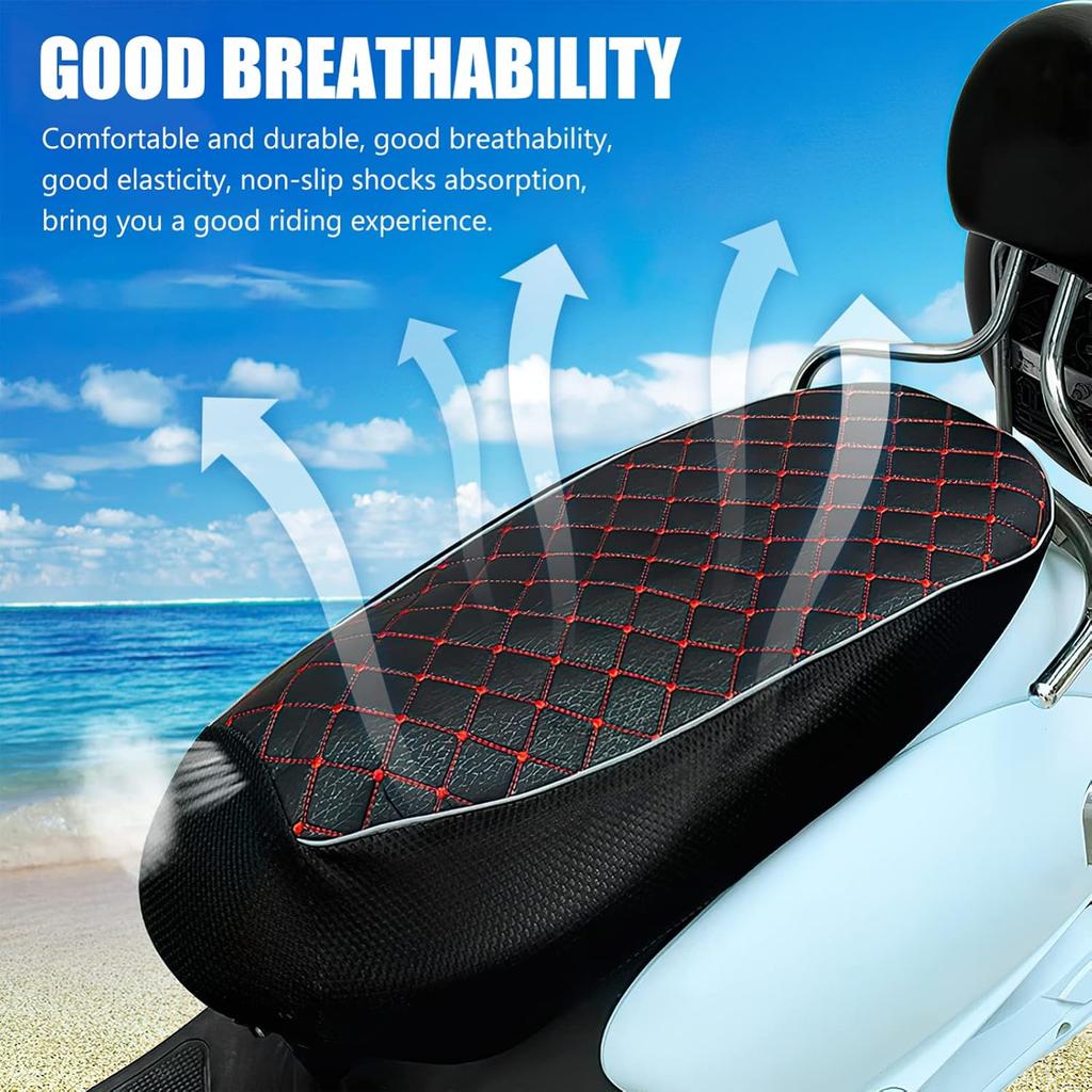 Black Universal Motorcycle Seat Cover,3D Spacer Mesh Fabric Scooter Cushion Breathable Anti-Slip Moped Seat Cover for All-Weather Protection &