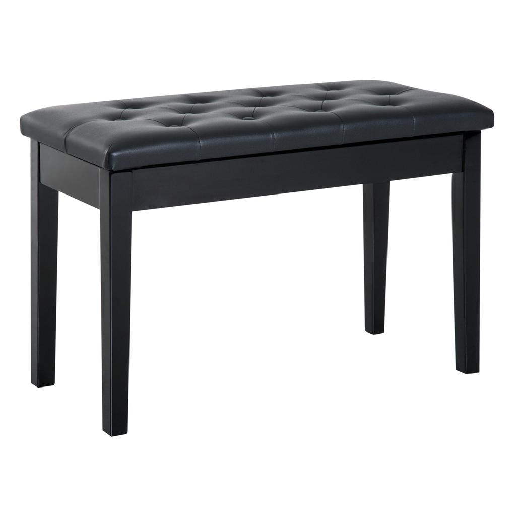 Sgabello per Pianoforte Imbottito in Ecopelle, Sgabello da Trucco, Panca, Seduta per Toeletta con Contenitore 76x36x50cm, Nero