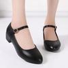 Soft Soles Are Not Tired, Single Shoes, One-word Buckle, Medium Heel Leather Shoes, New Thick Heel Dancing Shoes