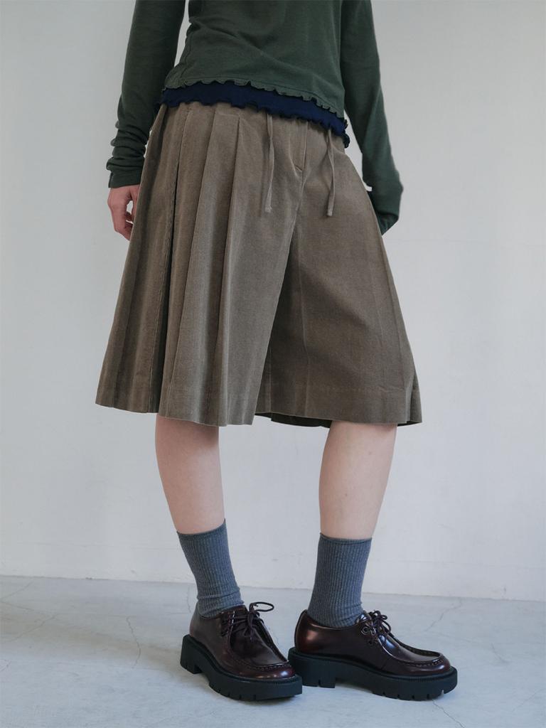 Piiipi Corduroy Pleated Skirt Pants (3 Colors)_Khaki